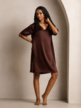 [Brun] SilkSilky-FR Half Sleeve V Neck Chemises de nuit 006