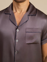 [Gris Pourpre] SilkSilky-FR Manches courtes Col Cranté Homme Pyjamas 007