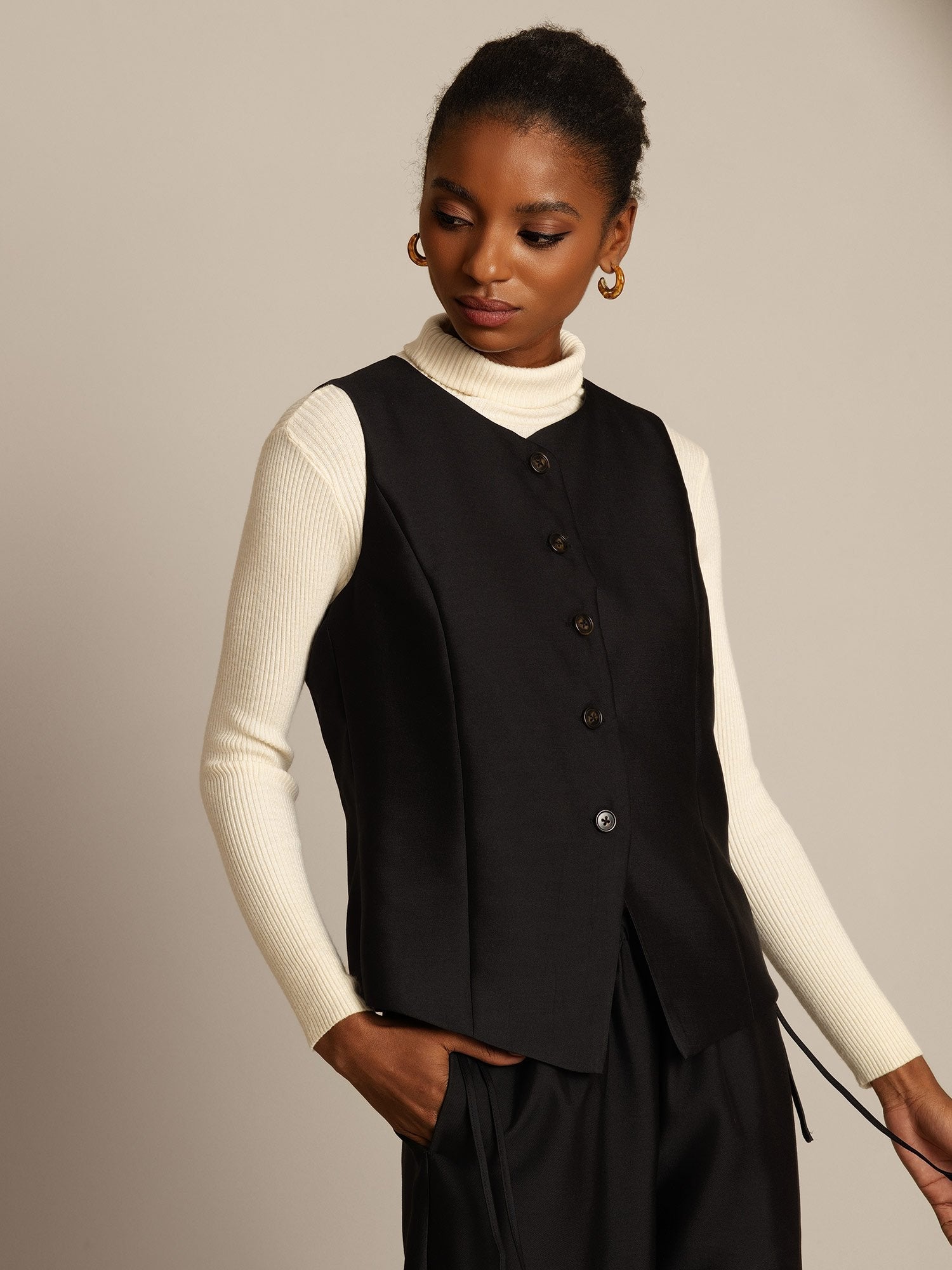 [Noir] SilkSilky-FR 32Momme Soie Womens Vest 005,