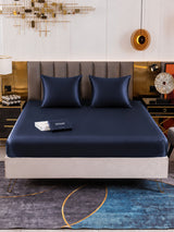 [Bleu Foncé] SilkSilky-FR Parure de Lit Soie 002