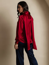 [Rouge Vineux] SilkSilky-FR Long Sleeve High Neck Blouse 002
