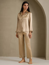 [Or Champagne] SilkSilky-FR Long Sleeve Lapel Collar Femme Pyjamas 006