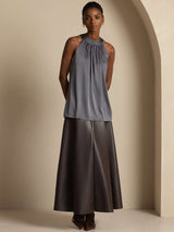 [Gris Foncé] SilkSilky-FR Sleeveless Halter Femme T-Shirt 003