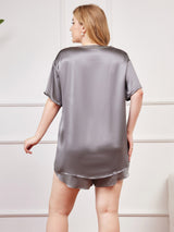 [Vert Grisâtre] SilkSilky-FR Pure Soie Manches courtes Col Rond Femme Pyjamas grandes tailles 002