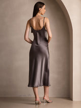 [Kaki Foncé] SilkSilky-FR Sleeveless V Neck Robes 002
