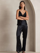 [Noir] SilkSilky-FR Spaghetti Strap Cowl Neck Top À Fines Brides 006