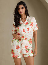 [Grenade Blanche] SilkSilky-FR Short Sleeve Notch Collar Femme Pyjamas 001