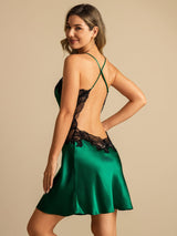 [Vert Foncé] SilkSilky-FR Sleeveless V Neck Chemises de nuit 001