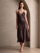 [Café] SilkSilky-FR Sleeveless V Neck Robes 004