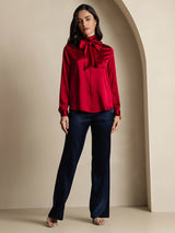 [Rouge Vineux] SilkSilky-FR Long Sleeve High Neck Blouse 005