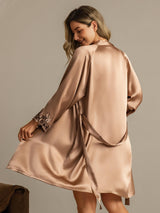 [Brun] SilkSilky-FR 3/4 Sleeve V Neck Peignoir&Robe de Chambre 002