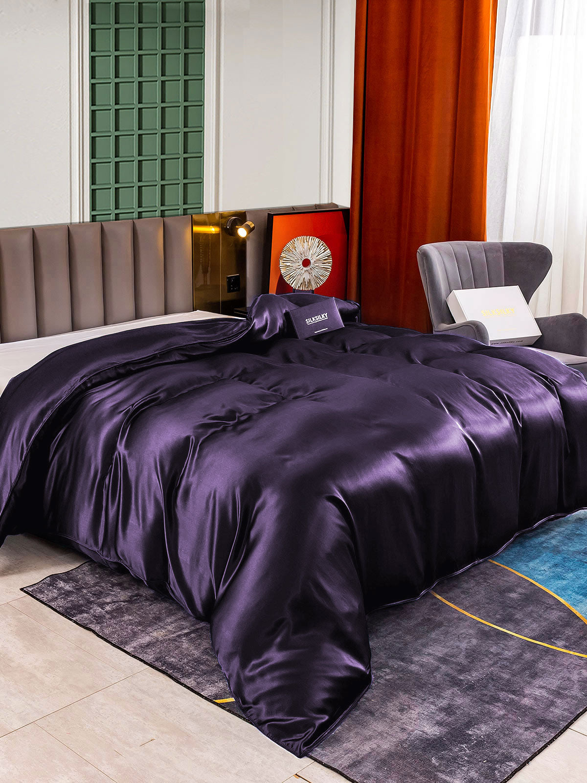 [Violet Foncé] SilkSilky-FR 22Momme Pure Soie Duvet Cover 002,