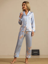 [Bleu Clair] SilkSilky-FR Long Sleeve Lapel Collar Femme Pyjamas 005