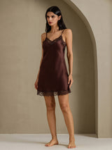[Brun] SilkSilky-FR Sleeveless V Neck Chemises de nuit 006