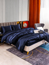 [Bleu Foncé] SilkSilky-FR Parure de Lit Soie 003