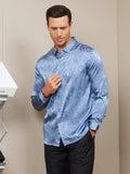 SilkSilky FR Soie Manches longues Col Chemise Homme Chemise Bleu 008