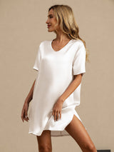 [Blanc] SilkSilky-FR Half Sleeve V Neck Chemises de nuit 004