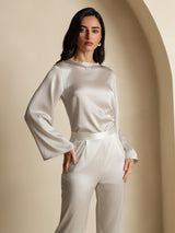 [Gris Clair] SilkSilky-FR Long Sleeve Boat Neck Blouse 005