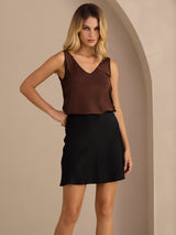 [Café] SilkSilky-FR Sleeveless V Neck Top À Fines Brides 003