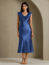[Bleu Canard Véritable] SilkSilky-FR Cap Sleeve Robes 005