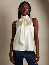 [Ivory] SilkSilky-FR 19Momme Sans manches Col Haut Blouse 001