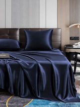 [Bleu Foncé] SilkSilky-FR Parure de Lit Soie 006