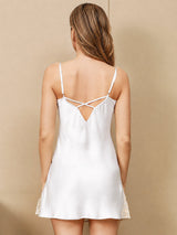 [Blanc] SilkSilky-FR 3/4 Sleeve V Neck Peignoir&Robe de Chambre 007