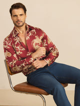 [Dragon Bordeaux] SilkSilky-FR Long Sleeve Lapel Collar Homme Chemise 006