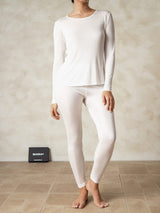 [Blanc] SilkSilky-FR Manches longues Col Rond Sous Vêtements Longs Femme 004