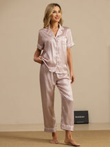 [Rose Cœur Geo] SilkSilky-FR Short Sleeve Lapel Collar Femme Pyjamas 006