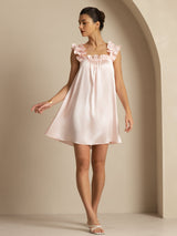 [Rose] SilkSilky-FR Sleeveless Square Neck Chemises de nuit 007