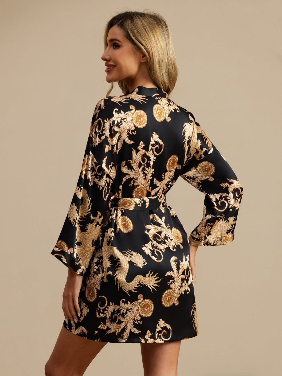 [Dragon Noir] SilkSilky-FR 3/4 Sleeve Femme Peignoir 002