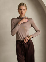 [Kaki] SilkSilky-FR Manches longues Col Roulé Femme T-Shirt 005
