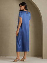 [Bleu Canard Véritable] SilkSilky-FR Short Sleeve Crew Neck Robes 002