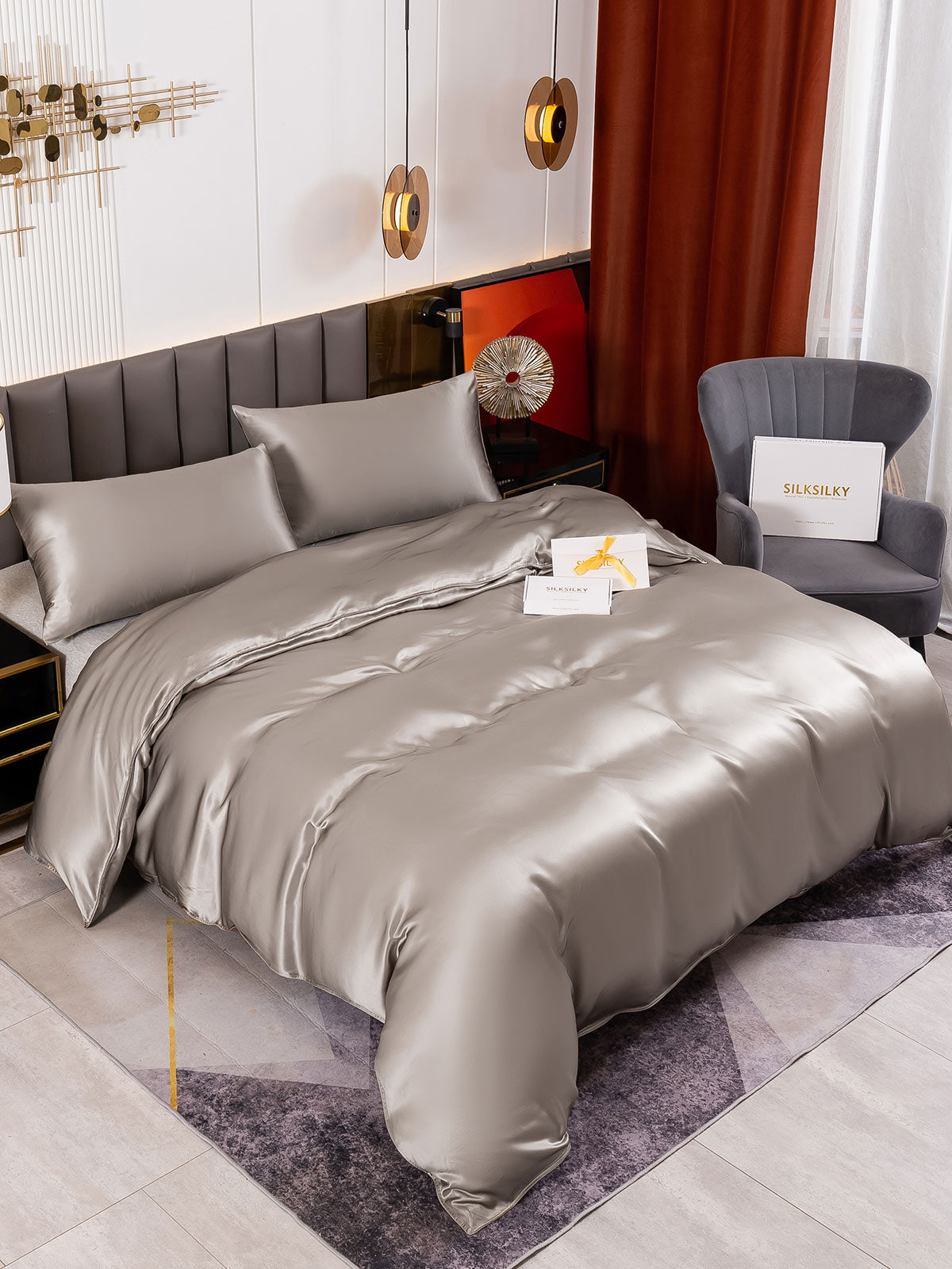 [Gris] SilkSilky-FR 19Momme Bedding Set 001