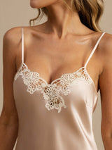 [Rose] SilkSilky-FR Sleeveless V Neck Chemises de nuit 004