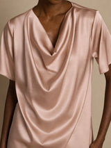 [Toscane] SilkSilky-FR Short Sleeve Cowl Neck Blouse 003