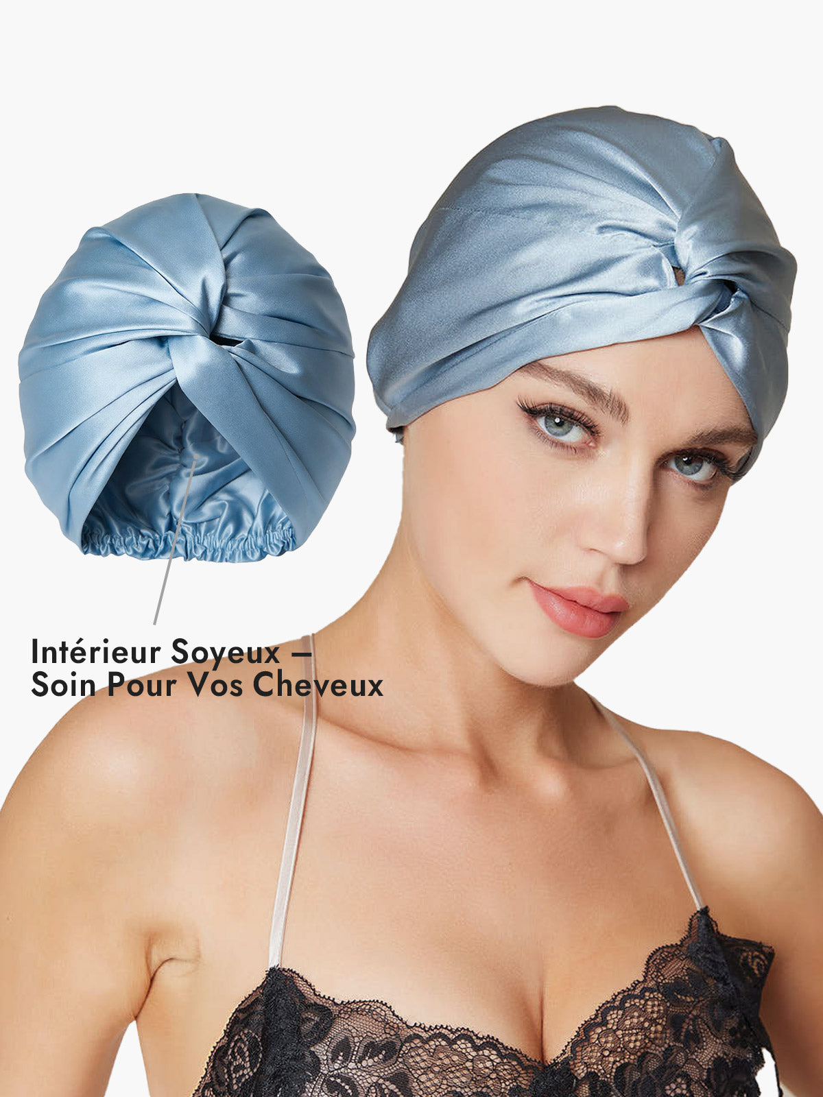 [Bleu Acier] SilkSilky-FR Bonnets de Nuit 004
