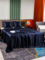 [Bleu Foncé] SilkSilky-FR Parure de Lit Soie 003