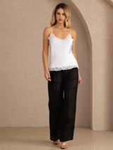 [Blanc] SilkSilky-FR Spaghetti Strap V Neck Top À Fines Brides 006