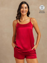 [Rouge Vineux] SilkSilky-FR 19Momme Soie Sans manches Col Rond Ensemble Camisole 001