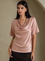 [Toscane] SilkSilky-FR Short Sleeve Cowl Neck Blouse 001