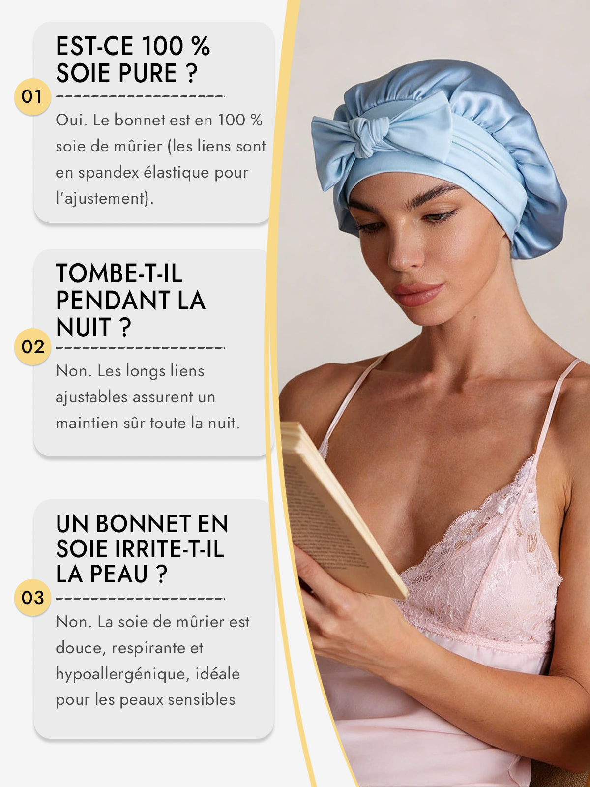 [Bleu Ciel] SilkSilky-FR Soie Sleep Cap 006