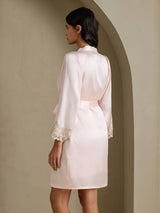 [Rose] SilkSilky-FR 3/4 Sleeve V Neck Peignoir&Robe de Chambre 002