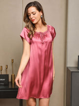 [Mauve Pâle] SilkSilky-FR Cap Sleeve Square Neck Chemises de nuit 004