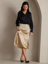 [Noir] SilkSilky-FR Long Sleeve Lapel Collar Femme Chemise 005