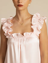 [Rose] SilkSilky-FR Sleeveless Square Neck Chemises de nuit 004