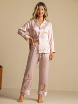 [Rose] SilkSilky-FR Long Sleeve Lapel Collar Femme Pyjamas 007