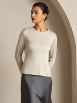 [Gris] SilkSilky-FR Manches longues Col Ras Du Cou Femme T-Shirt 010
