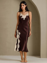 [Café] SilkSilky-FR Sleeveless V Neck Chemises de nuit 009